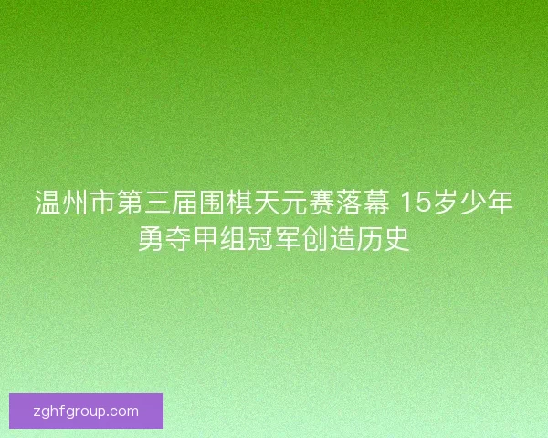 温州市第三届围棋天元赛落幕 15岁少年勇夺甲组冠军创造历史